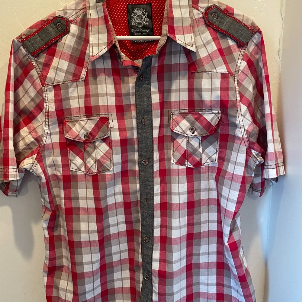 Christopher Wicks Red and Black Plaid Work Shirt